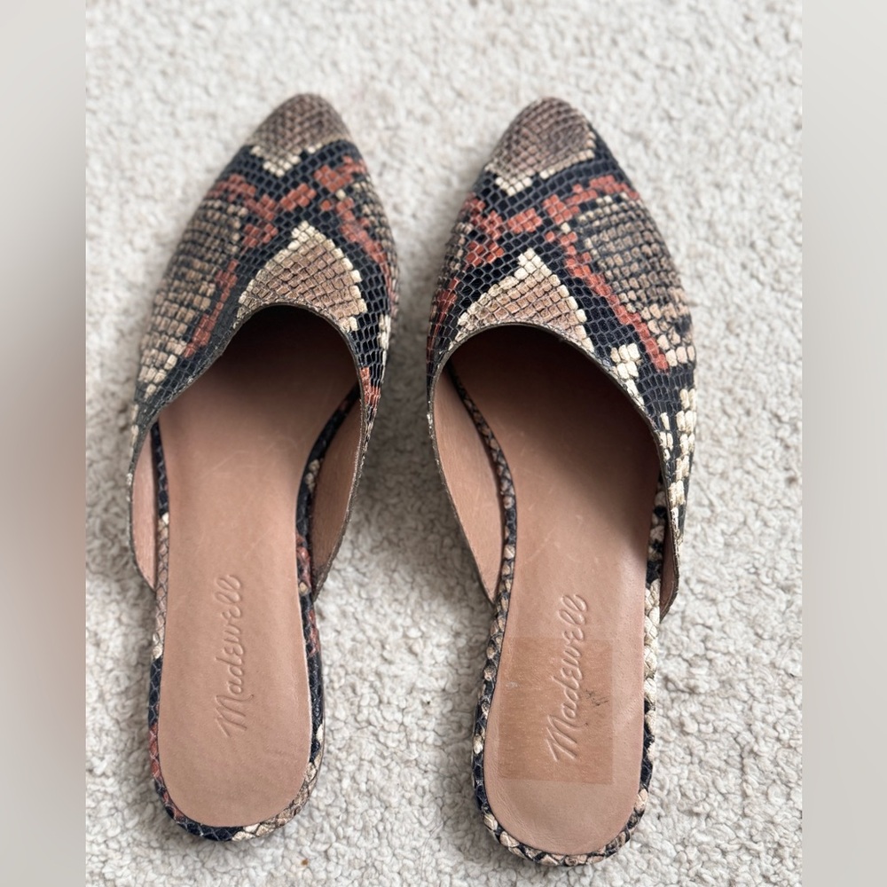 Madewell Remi Snake Leather Pointy Toe Mule Size 7